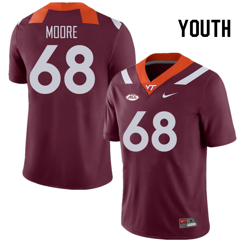 Youth #68 Kaden Moore Virginia Tech Hokies College Football Jerseys Stitched Sale-Maroon